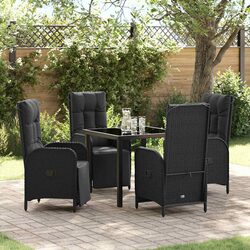 5-Piece Black Garden Dining Set with Cushions
