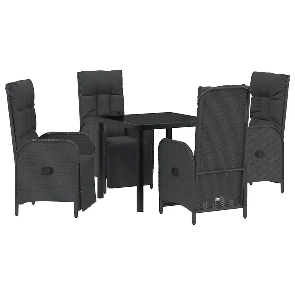 5-Piece Black Garden Dining Set with Cushions