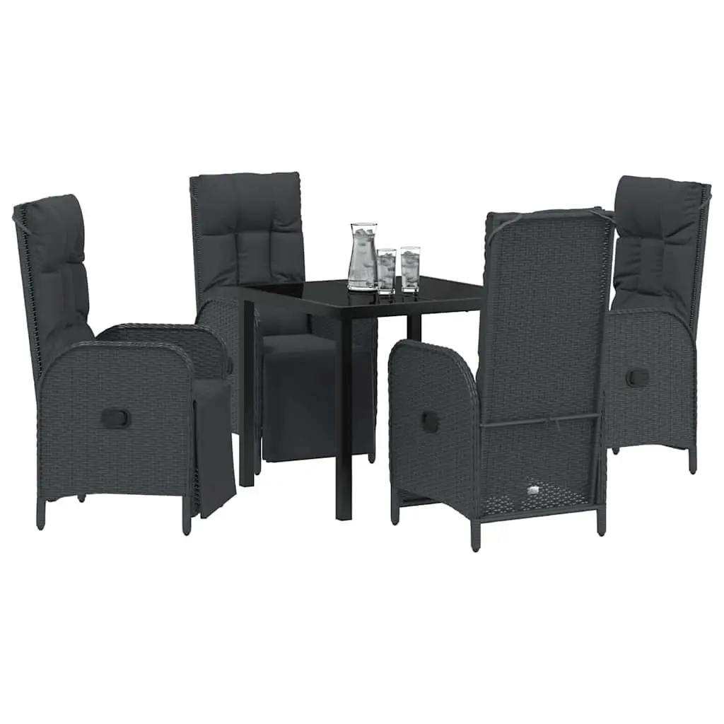 5-Piece Black Garden Dining Set with Cushions