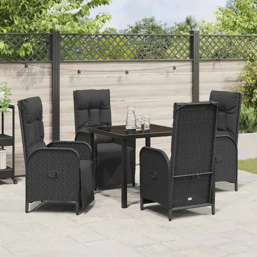 5-Piece Black Garden Dining Set with Cushions