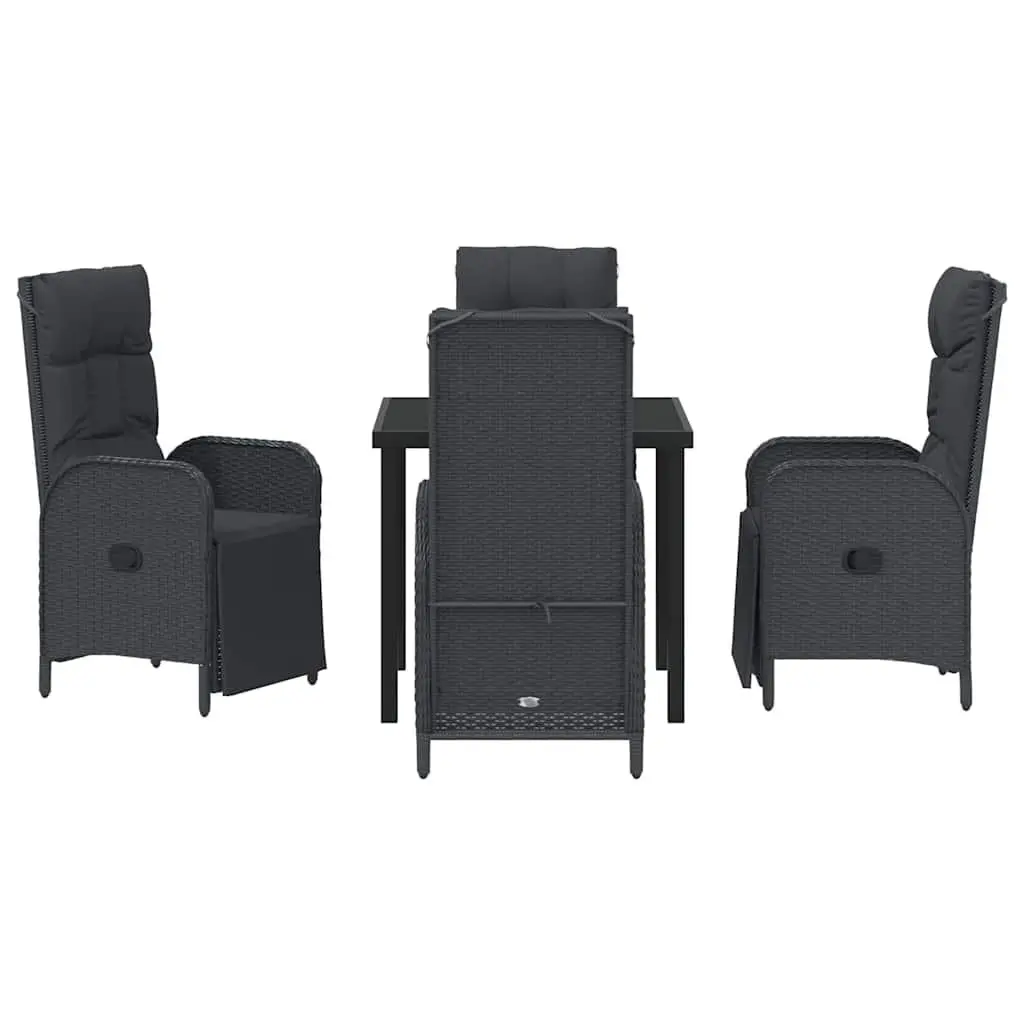 5-Piece Black Garden Dining Set with Cushions