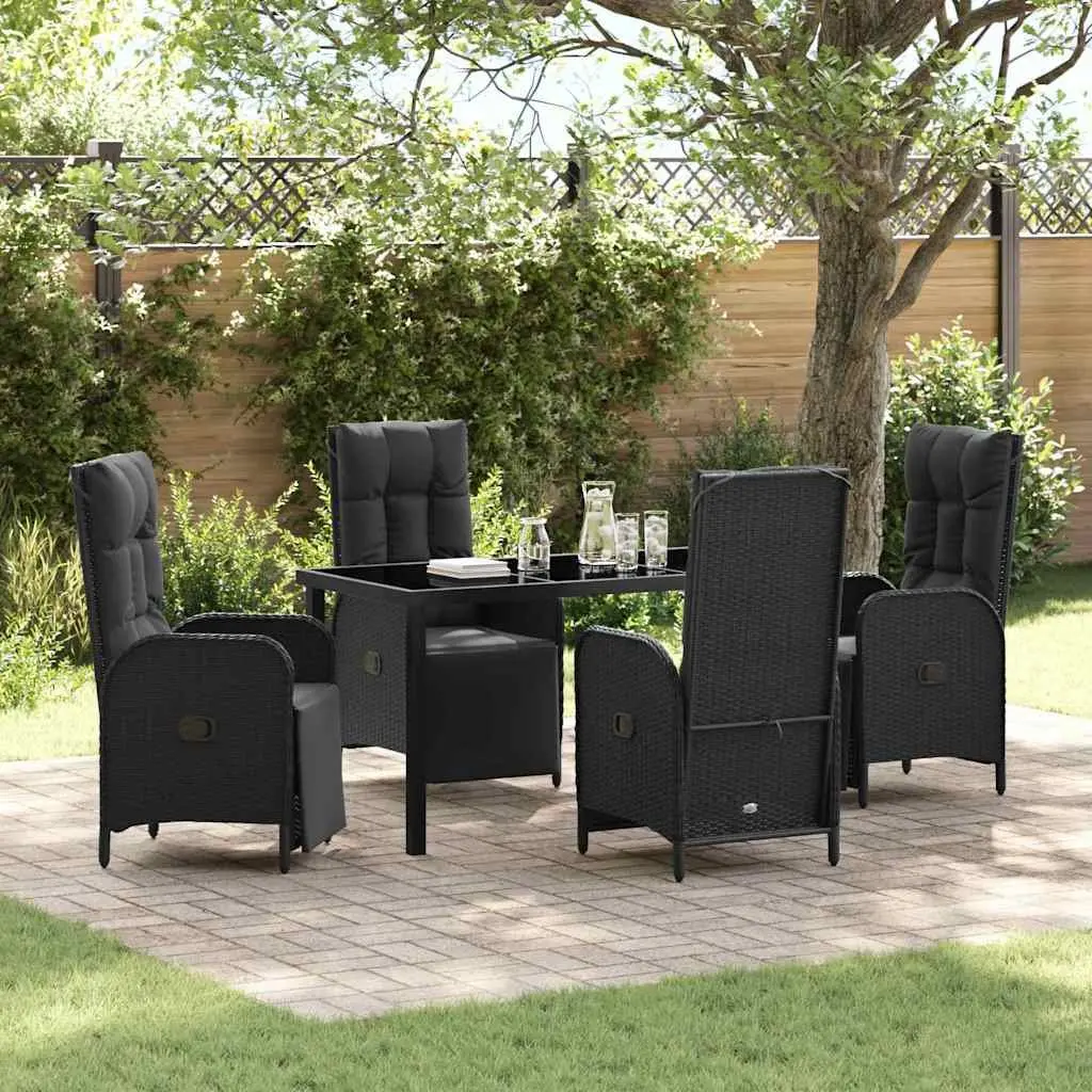 Garden Dining Set Poly Rattan 5 Pieces Outdoor Furniture Black