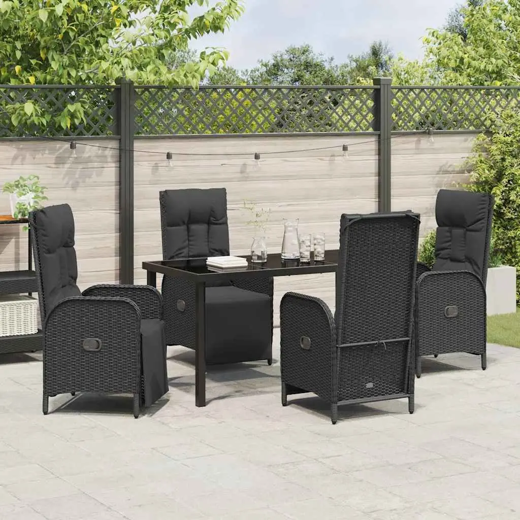 Garden Dining Set Poly Rattan 5 Pieces Outdoor Furniture Black