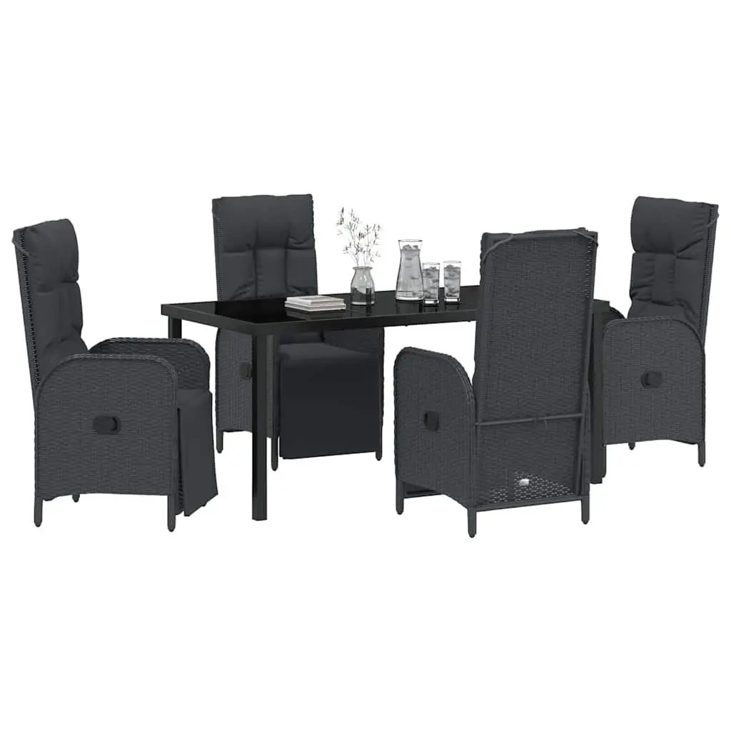 Garden Dining Set Poly Rattan 5 Pieces Outdoor Furniture Black