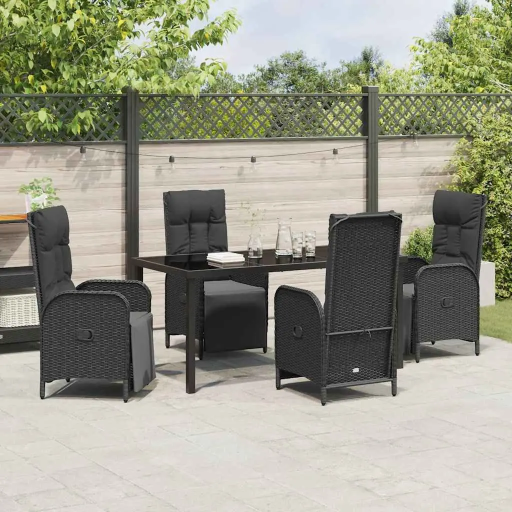 Garden Dining Set Poly Rattan 5 Pieces Outdoor Furniture Black