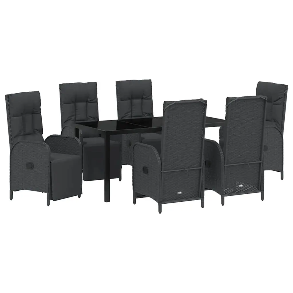 Outdoor Dining Set Poly Rattan 7 Piece Black with Cushions