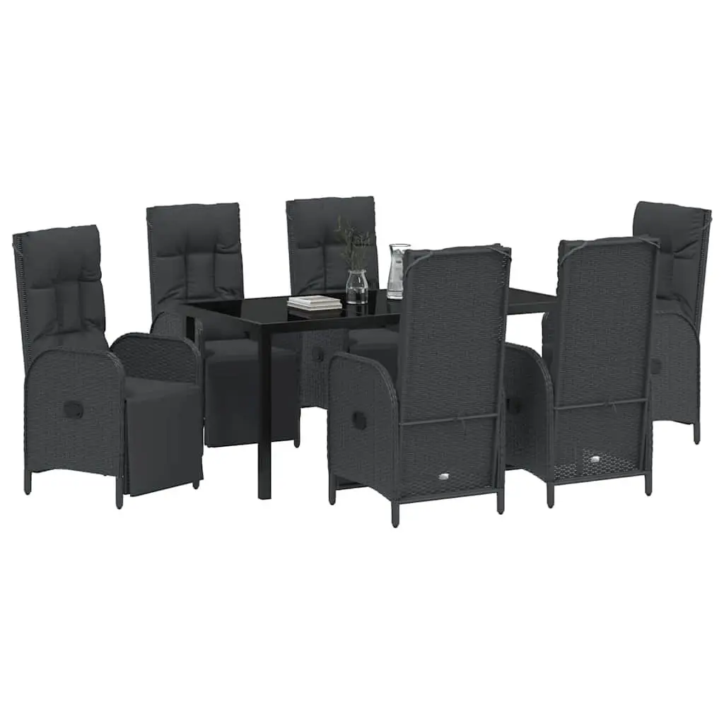 Outdoor Dining Set Poly Rattan 7 Piece Black with Cushions