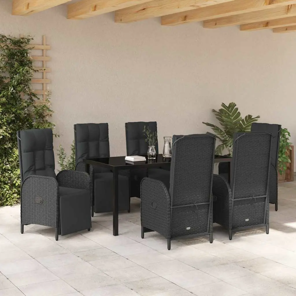 Outdoor Dining Set Poly Rattan 7 Piece Black with Cushions