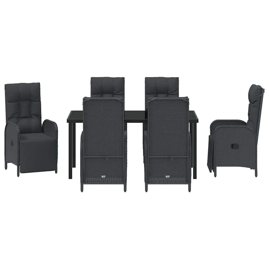 Outdoor Dining Set Poly Rattan 7 Piece Black with Cushions