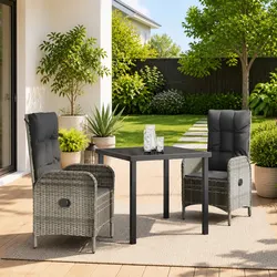 Durable 3 Piece Outdoor Dining Set in Grey Poly Rattan