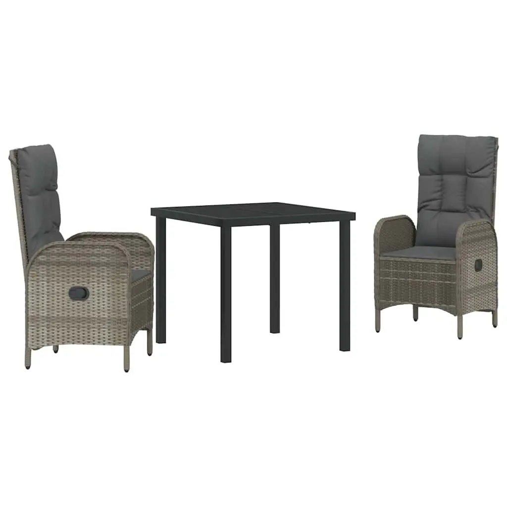 3 Piece Outdoor Dining Set in Grey Poly Rattan