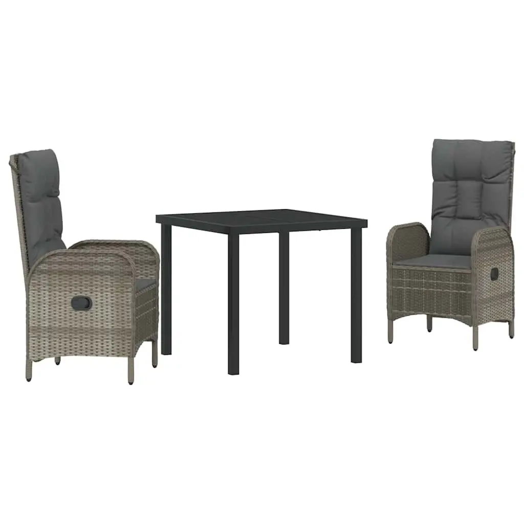3 Piece Outdoor Dining Set in Grey Poly Rattan