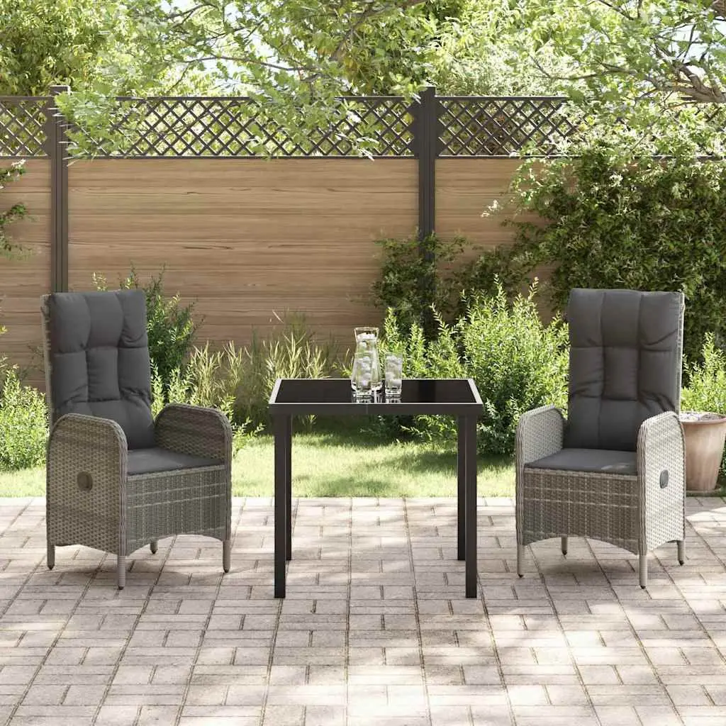 3 Piece Outdoor Dining Set in Grey Poly Rattan