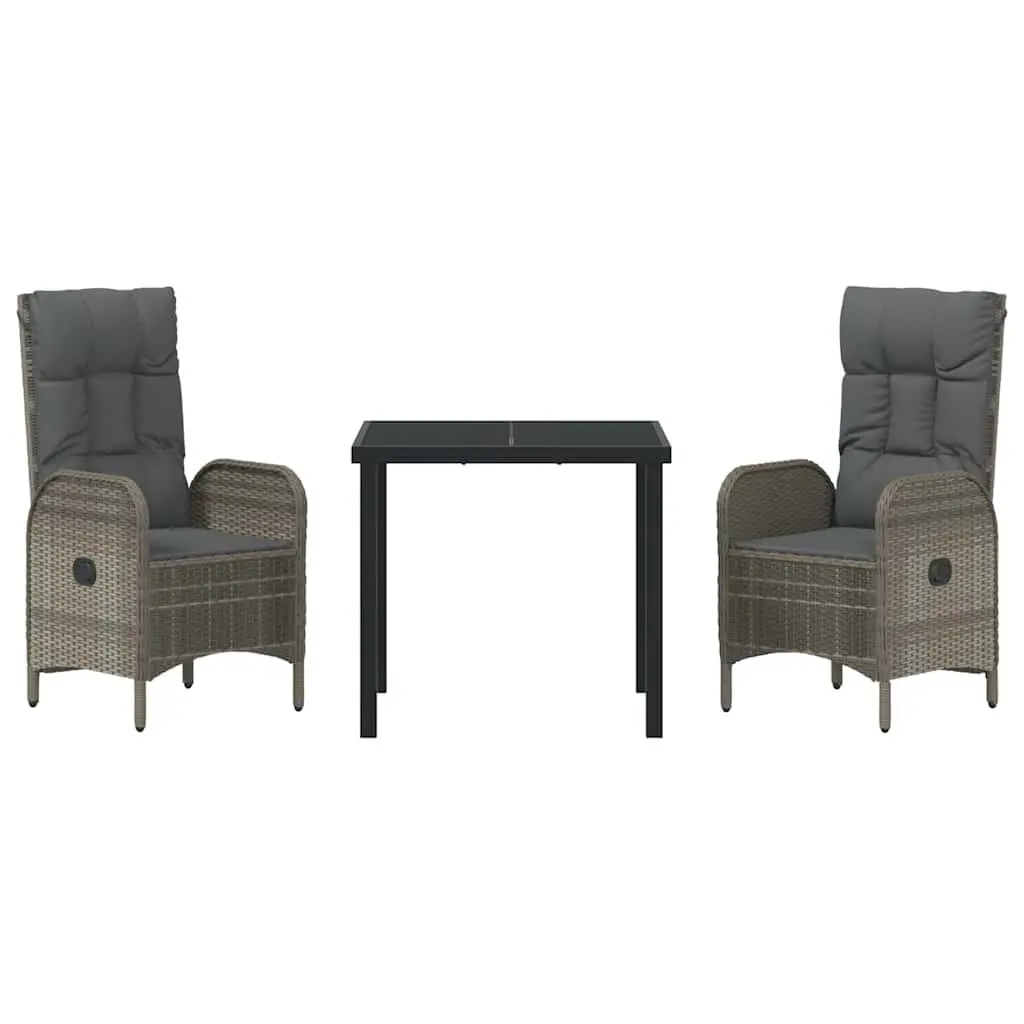3 Piece Outdoor Dining Set in Grey Poly Rattan