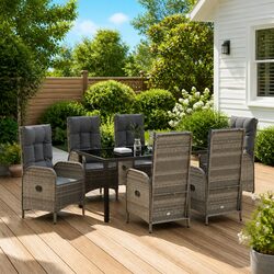 7-Piece Outdoor Garden Dining Set in Grey Poly Rattan