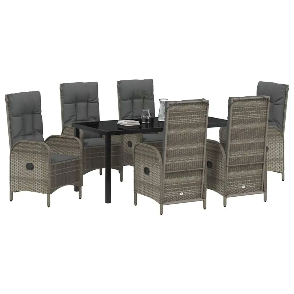 Garden Dining Set Poly Rattan 7 Piece Outdoor Furniture Grey with Cushions