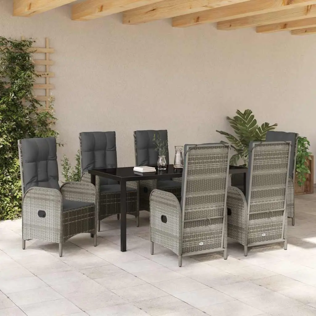 Garden Dining Set Poly Rattan 7 Piece Outdoor Furniture Grey with Cushions