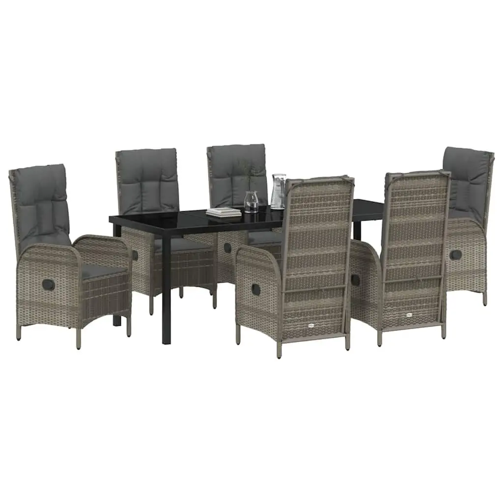 7-Piece Grey Poly Rattan Garden Dining Set with Cushions
