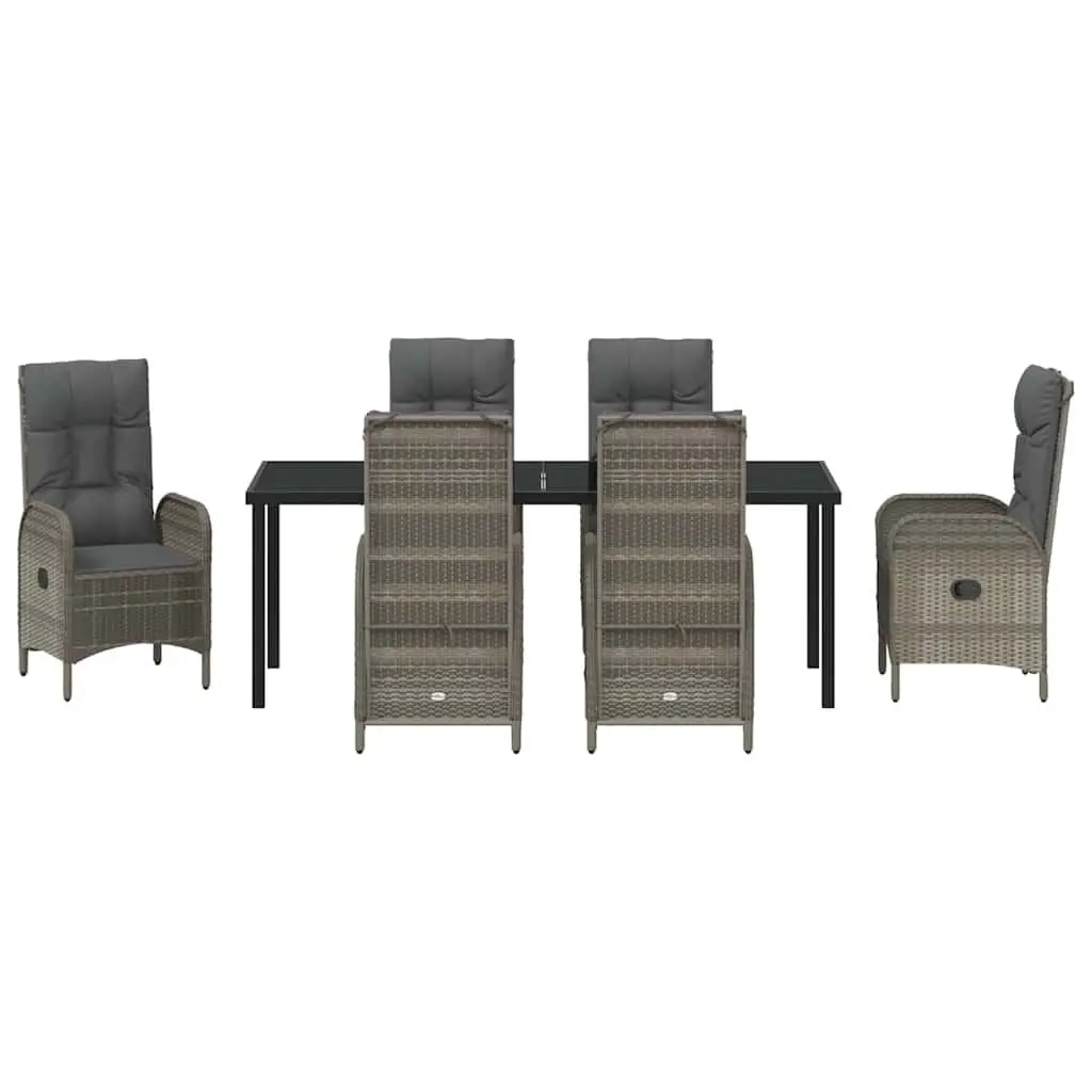 7-Piece Grey Poly Rattan Garden Dining Set with Cushions