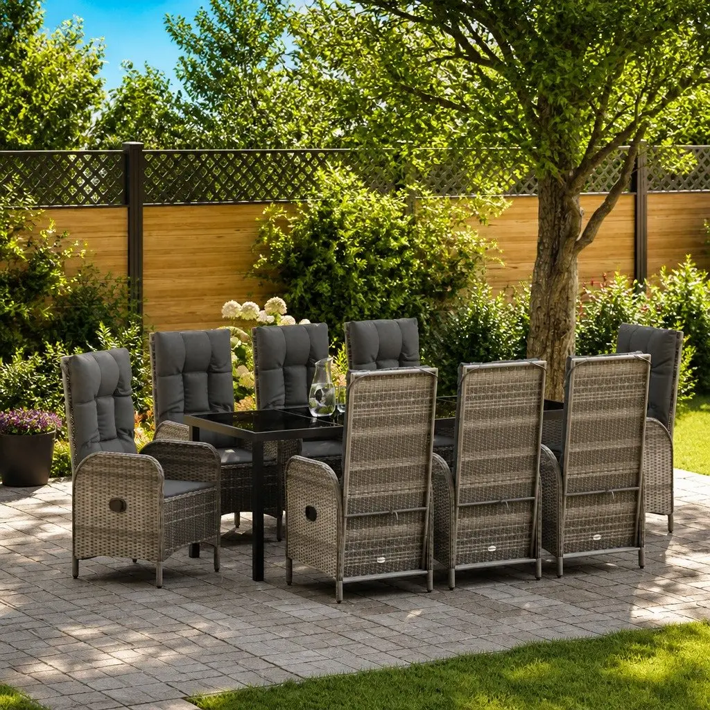 9-Piece Outdoor Dining Set with Cushions in Grey