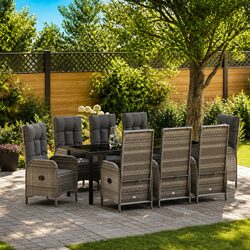 Sturdy 9-Piece Outdoor Dining Set with Cushions in Grey