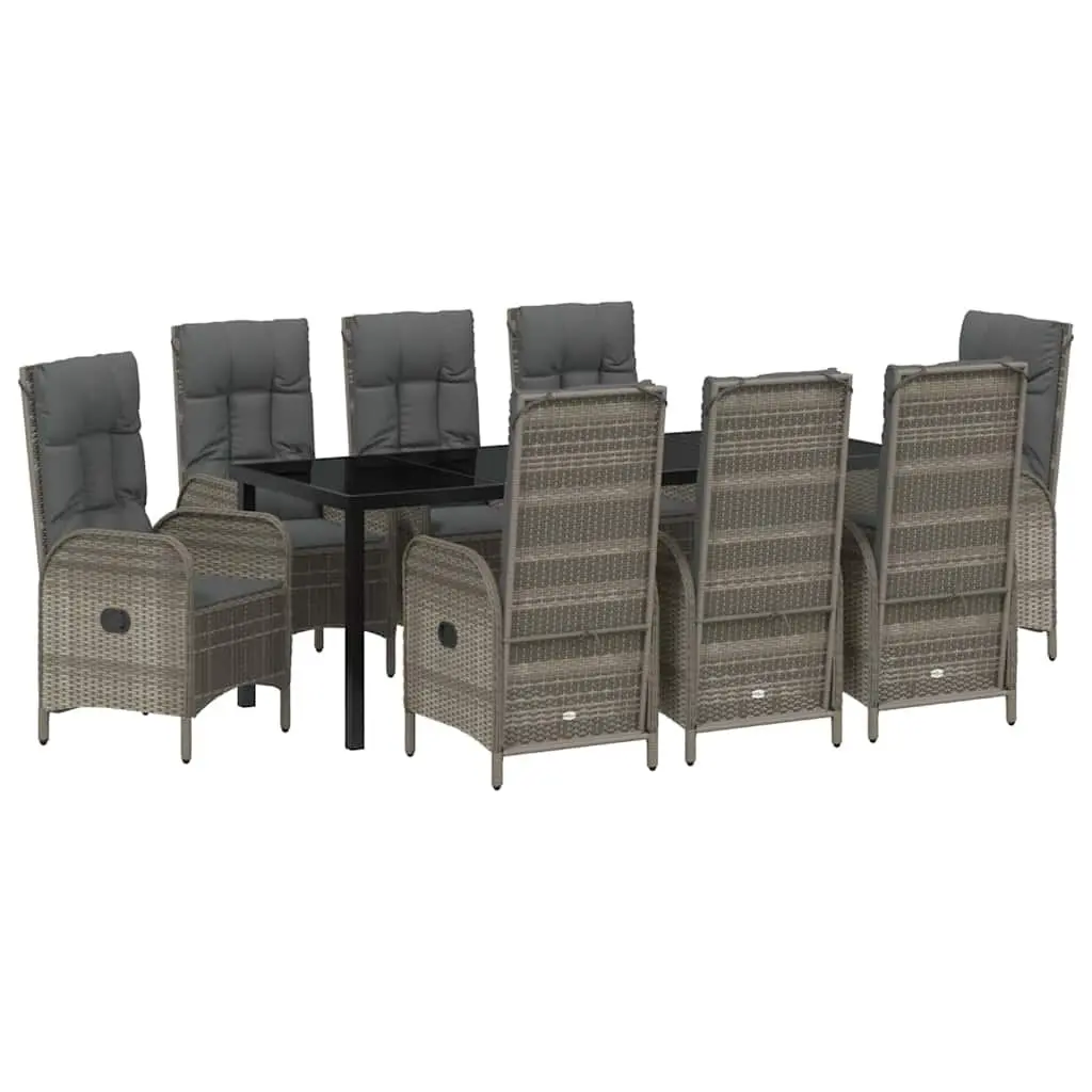 9-Piece Outdoor Dining Set with Cushions in Grey