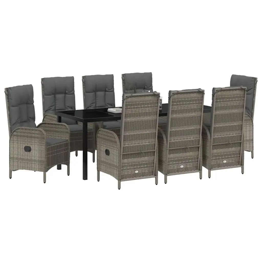 9-Piece Outdoor Dining Set with Cushions in Grey