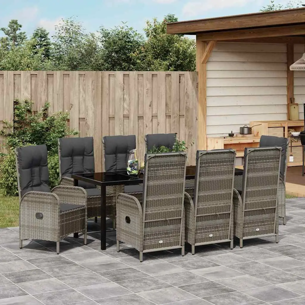 9-Piece Outdoor Dining Set with Cushions in Grey