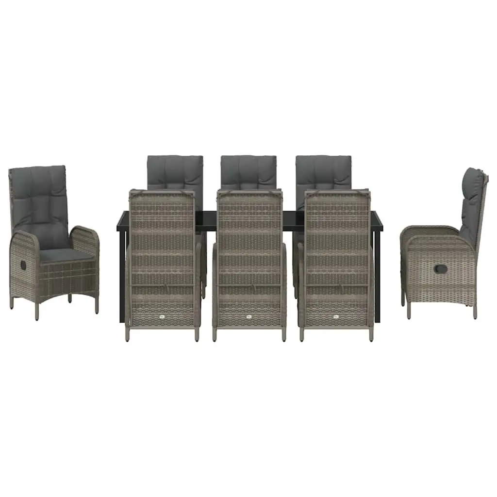 9-Piece Outdoor Dining Set with Cushions in Grey