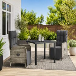 Durable 3 Piece Poly Rattan Garden Dining Set in Grey