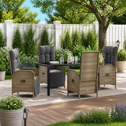 5-Piece Outdoor Garden Dining Set with Grey Poly Rattan