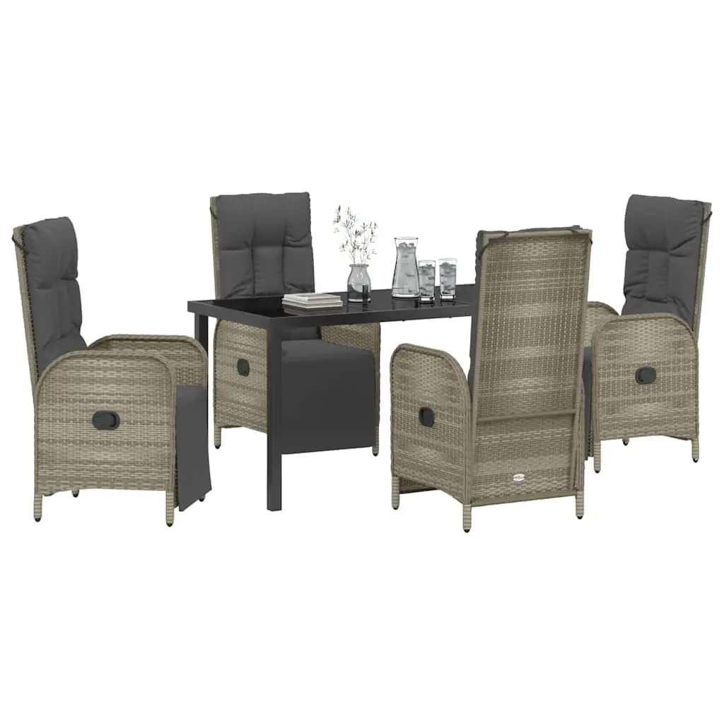 5-Piece Outdoor Garden Dining Set with Grey Poly Rattan