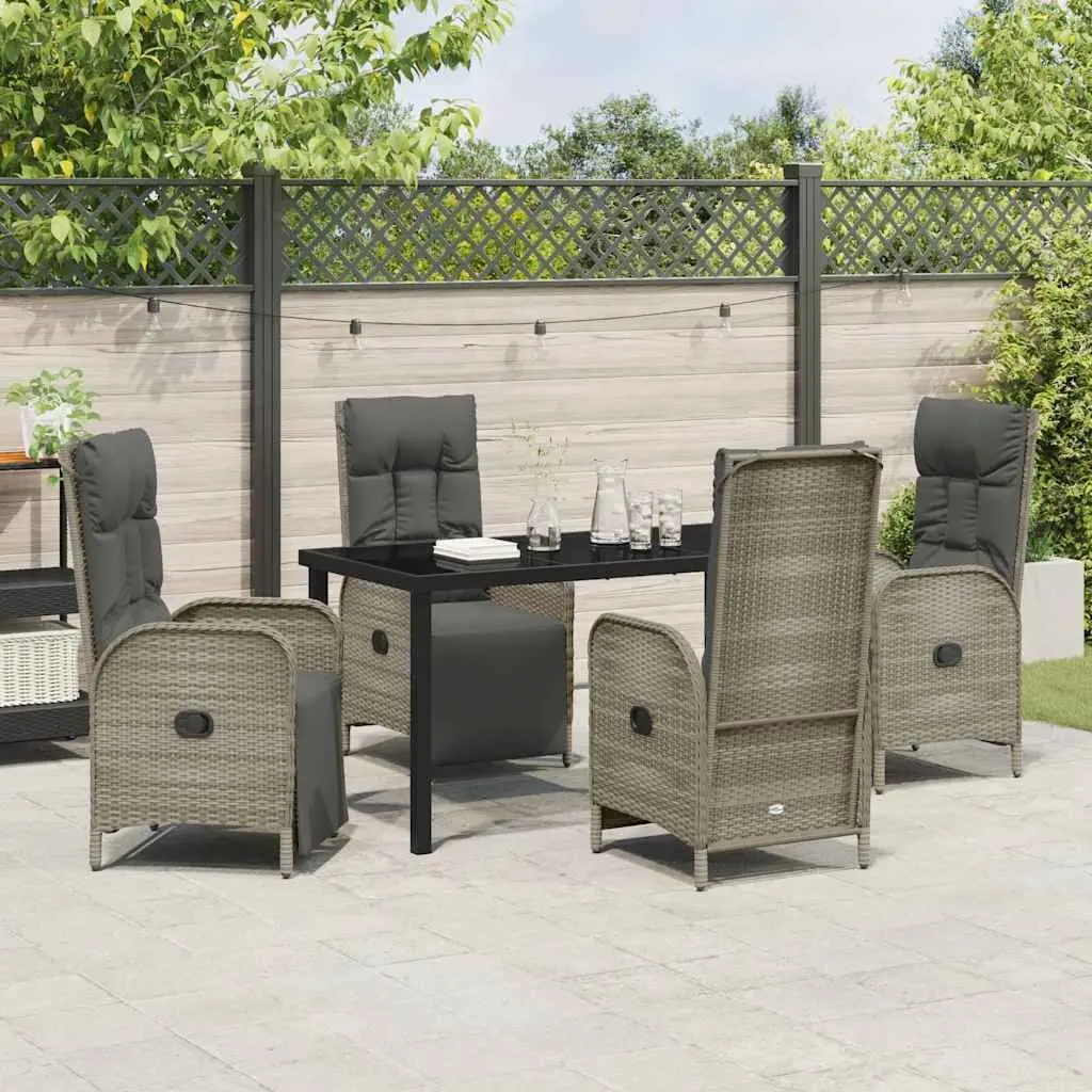 5-Piece Outdoor Garden Dining Set with Grey Poly Rattan