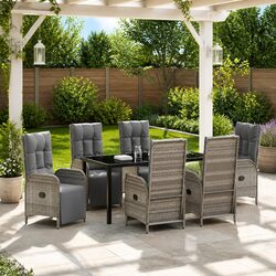 Stylish 7-Piece Grey Poly Rattan Garden Dining Set