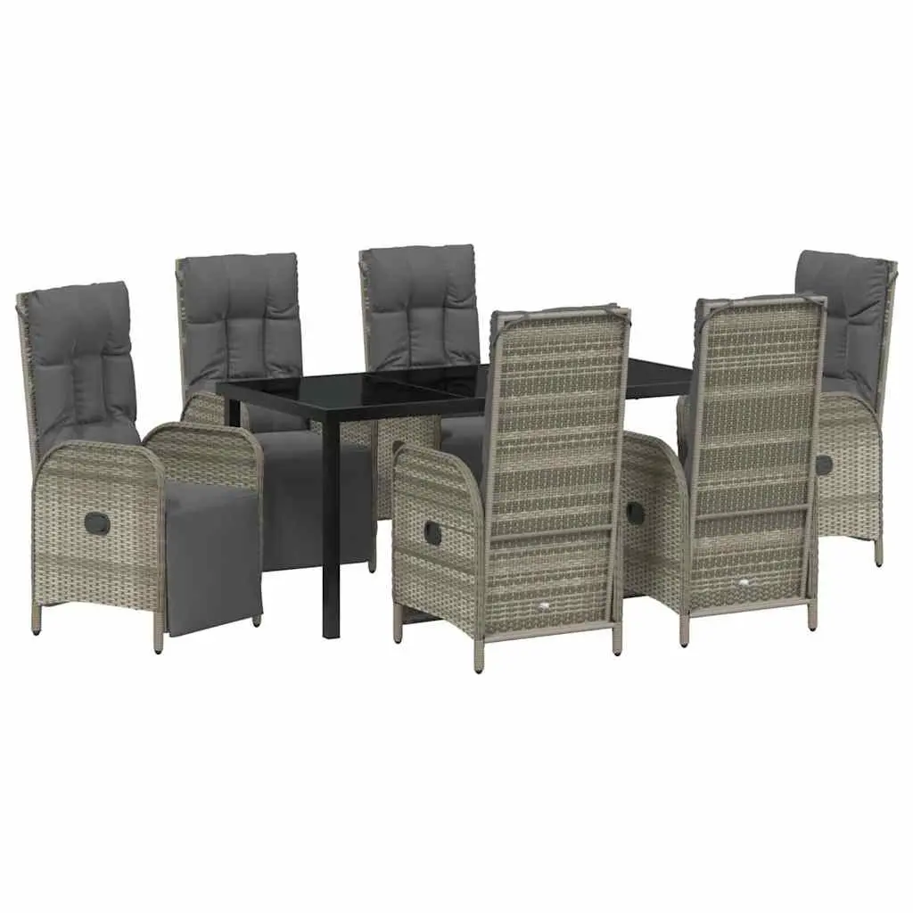 7-Piece Grey Poly Rattan Garden Dining Set