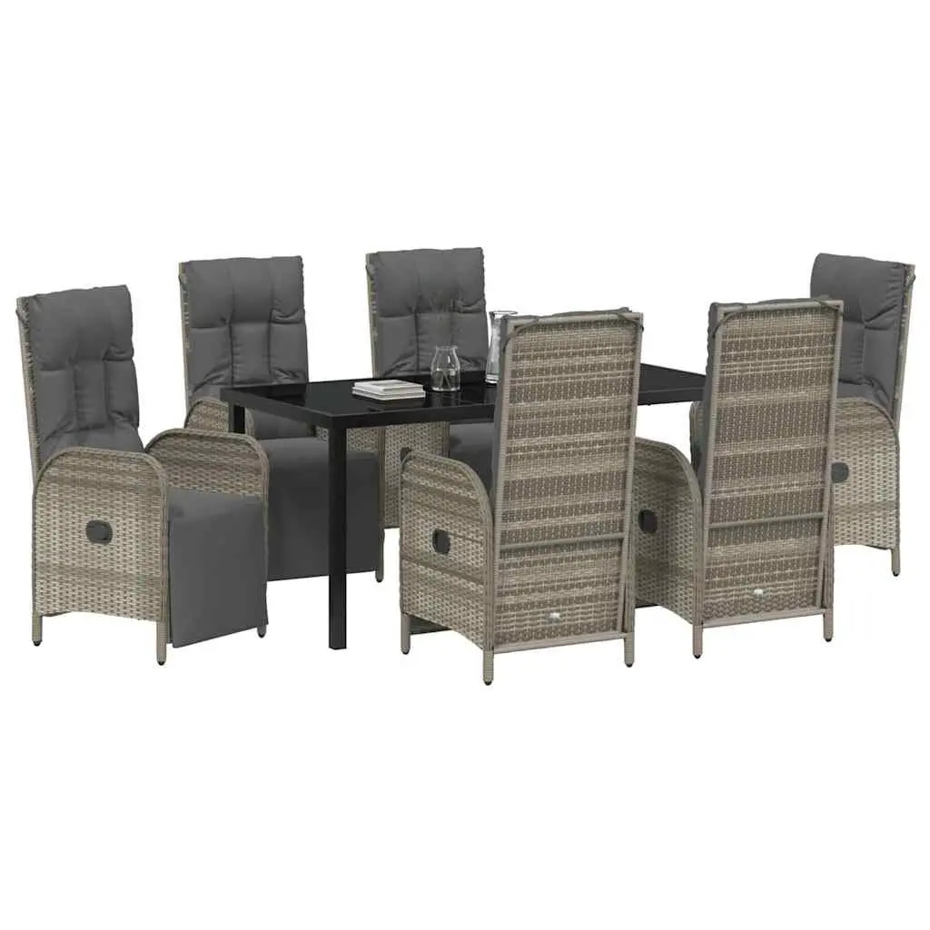7-Piece Grey Poly Rattan Garden Dining Set
