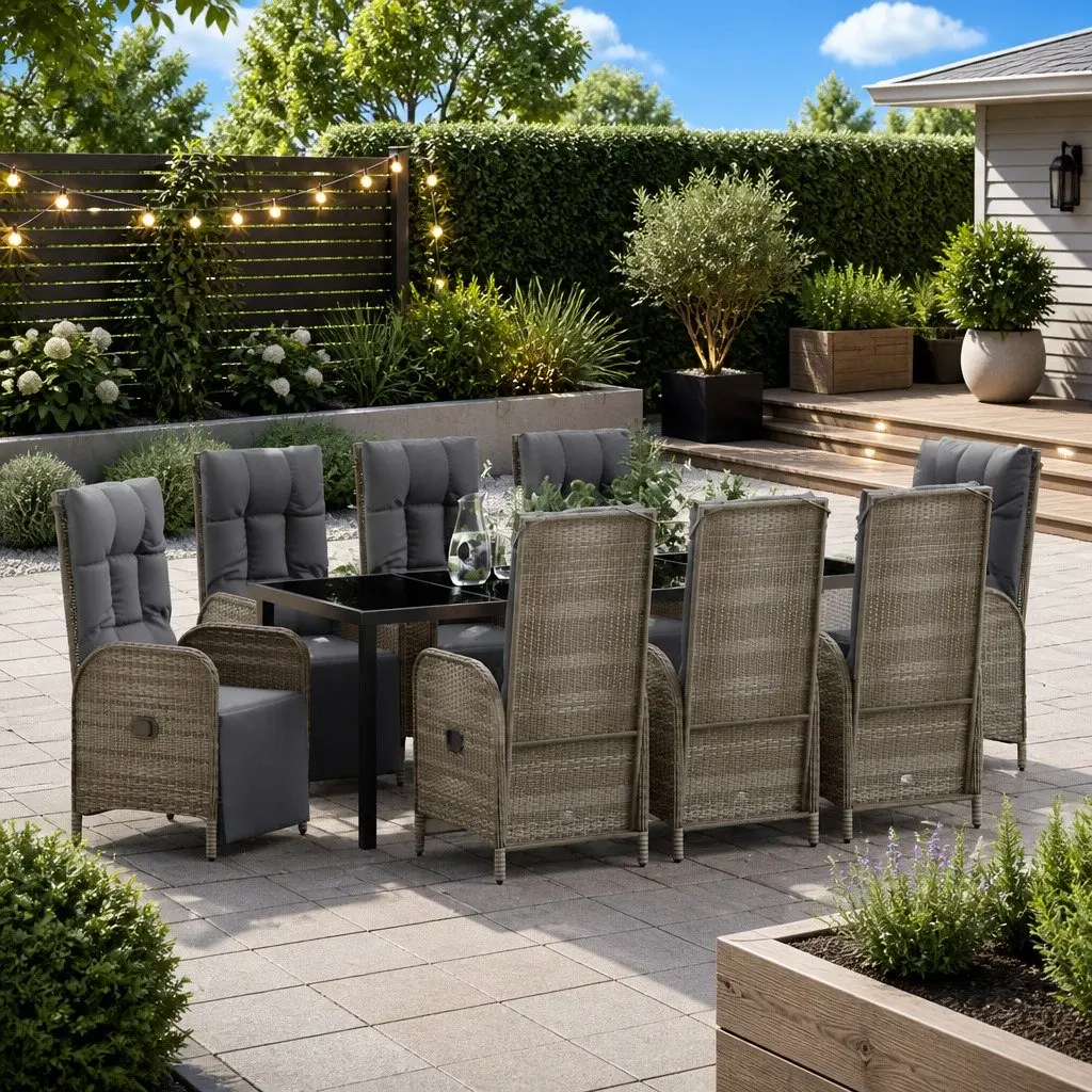 9 Piece Garden Dining Set with Durable Build