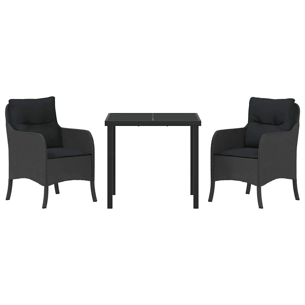 Black Poly Rattan 3-Piece Outdoor Dining Set with Cushions