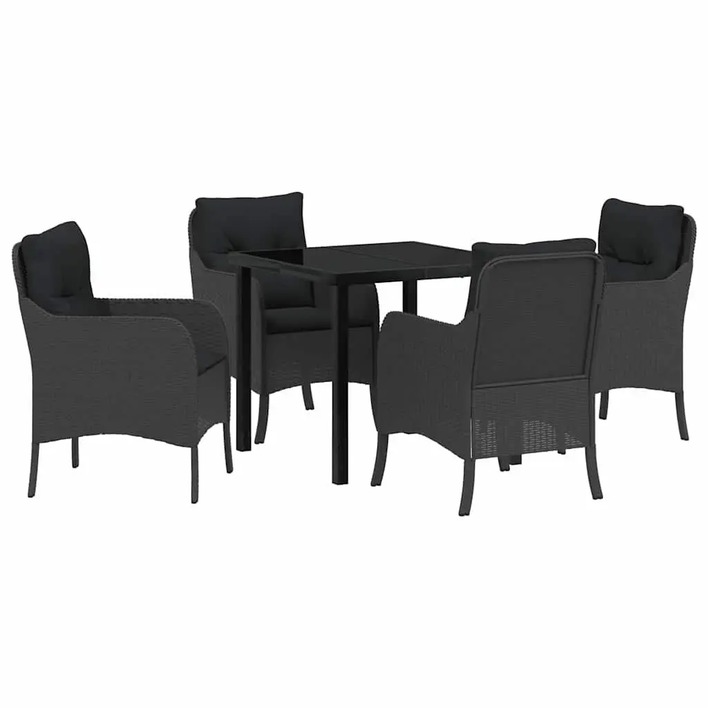Garden Dining Set Poly Rattan 5 Piece Outdoor Furniture Black with Cushions