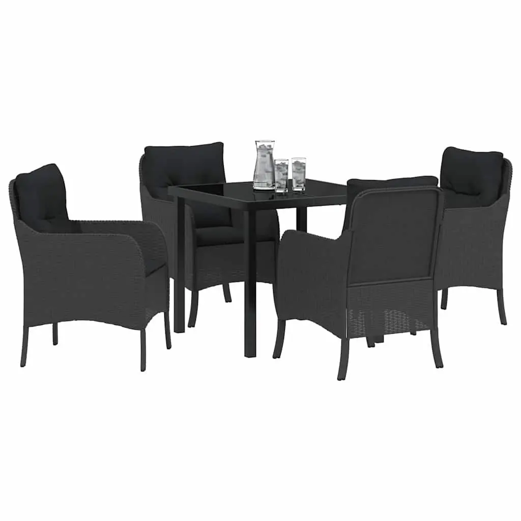Garden Dining Set Poly Rattan 5 Piece Outdoor Furniture Black with Cushions
