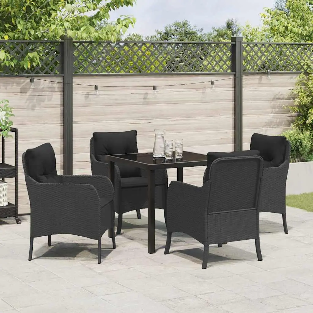 Garden Dining Set Poly Rattan 5 Piece Outdoor Furniture Black with Cushions