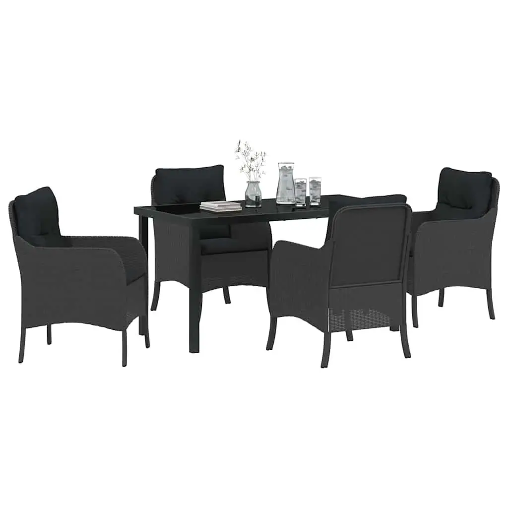 5-Piece Outdoor Dining Set in Black Rattan