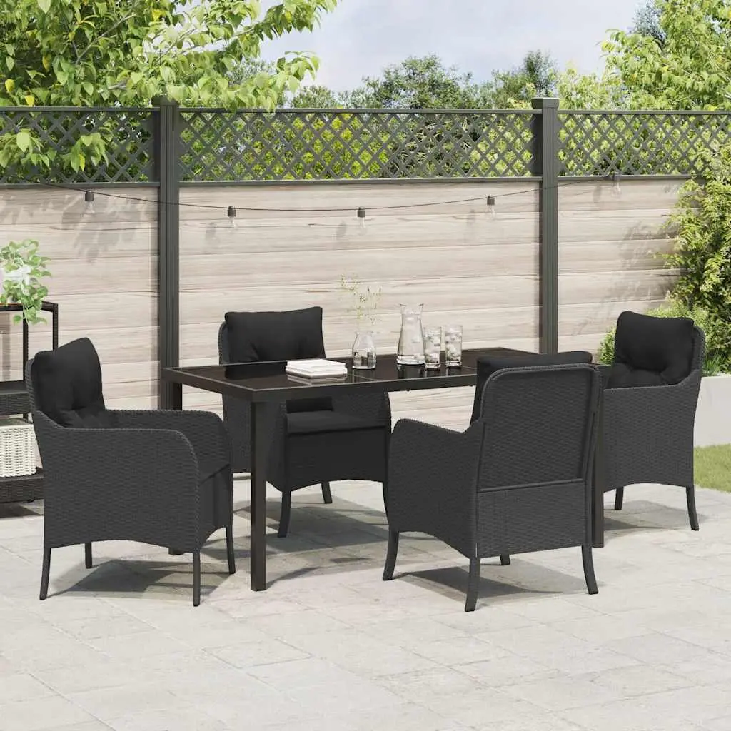 Garden Dining Set Poly Rattan 5 Piece Outdoor Furniture Black with Cushion