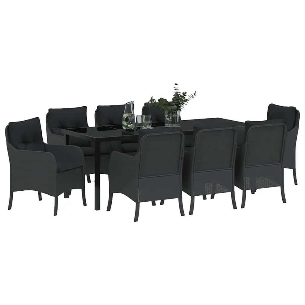 9-Piece Black Poly Rattan Outdoor Dining Set