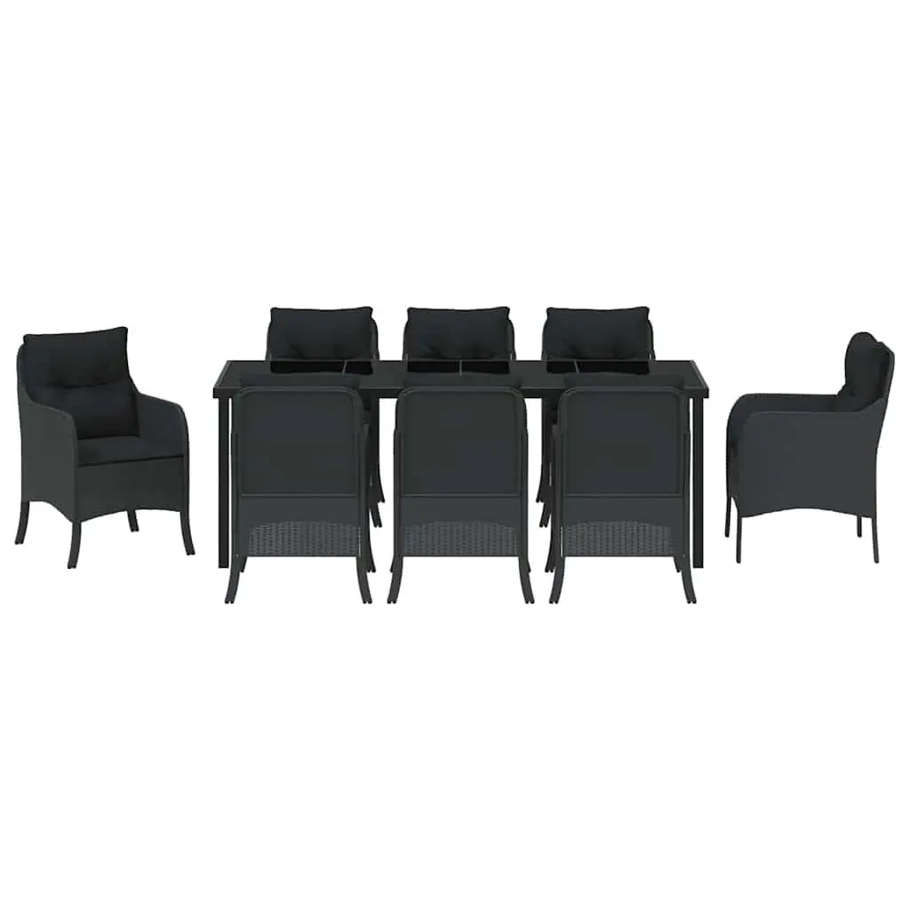 9-Piece Black Poly Rattan Outdoor Dining Set