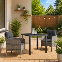 3-Piece Grey Poly Rattan Garden Dining Set