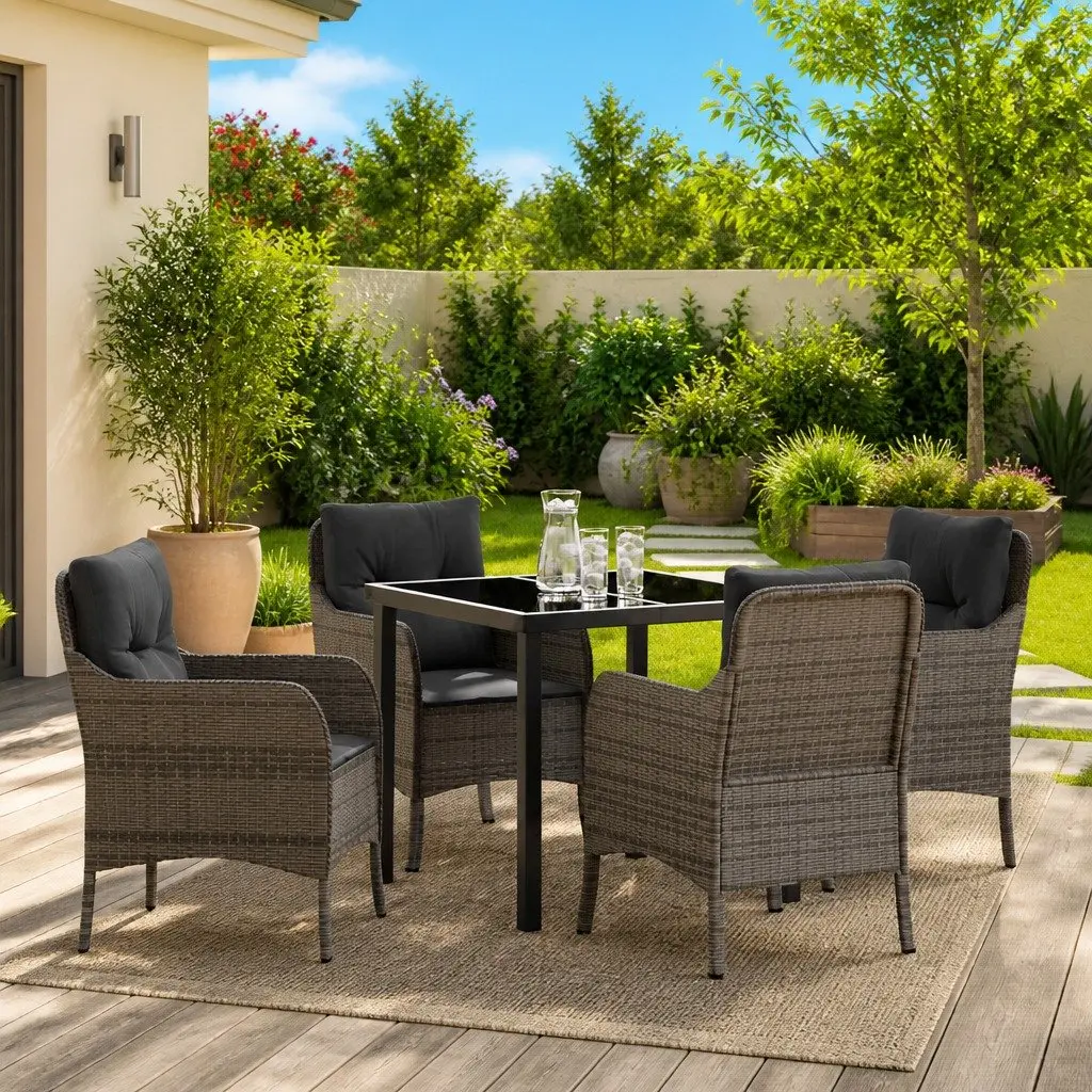 5-Piece Grey Outdoor Dining Set with Cushions