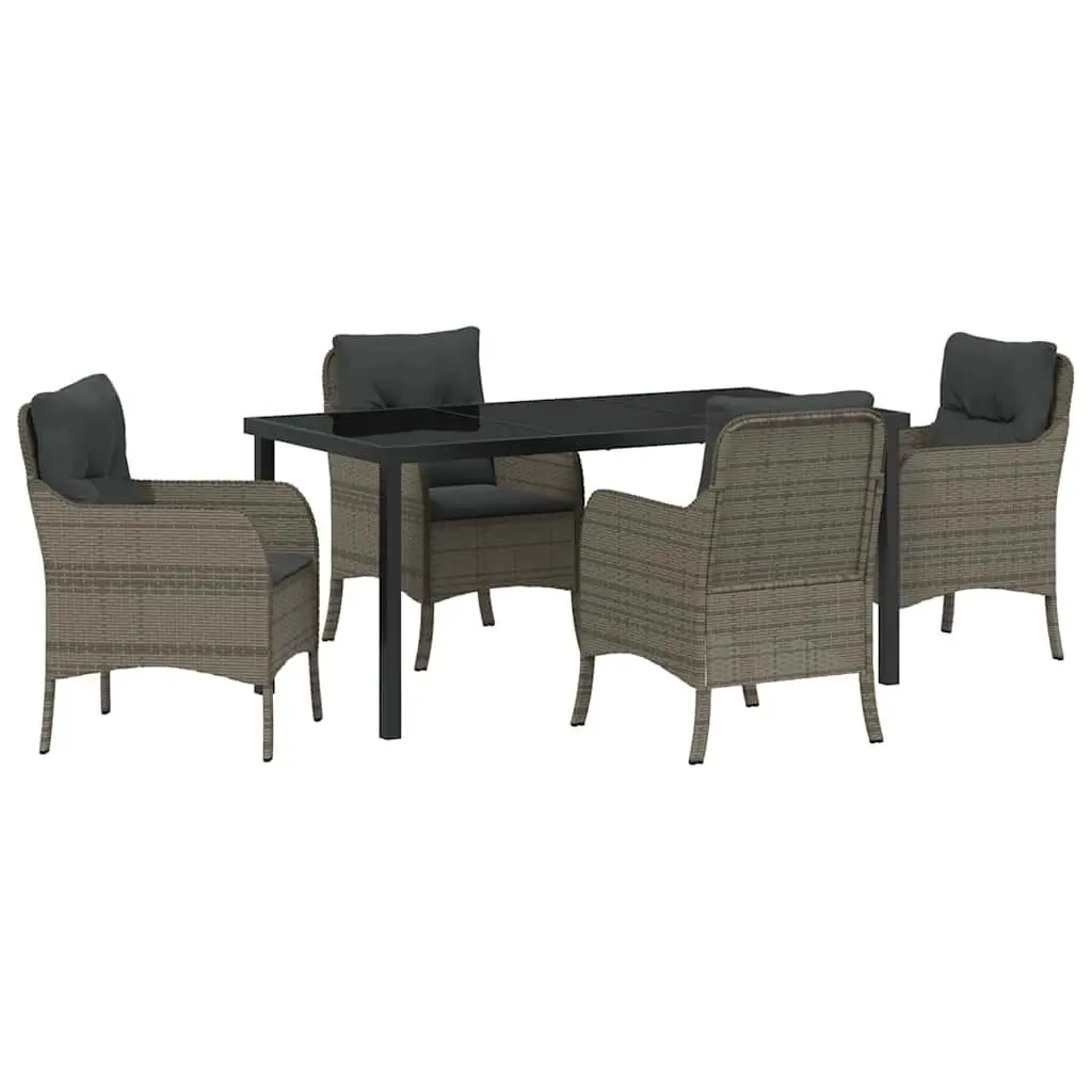Garden Dining Set Poly Rattan 5 Piece Grey Outdoor Furniture with Cushions