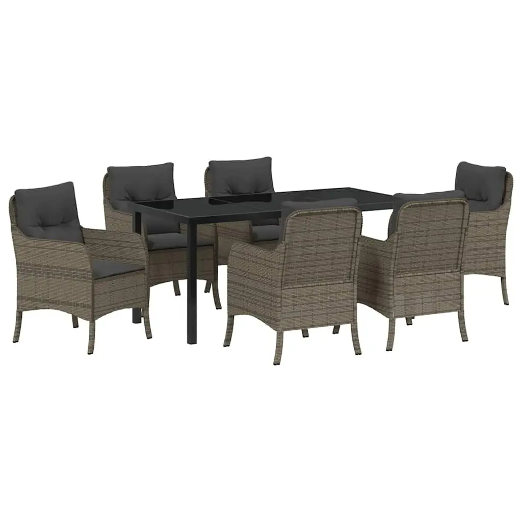 7-Piece Grey Poly Rattan Outdoor Dining Set with Cushions