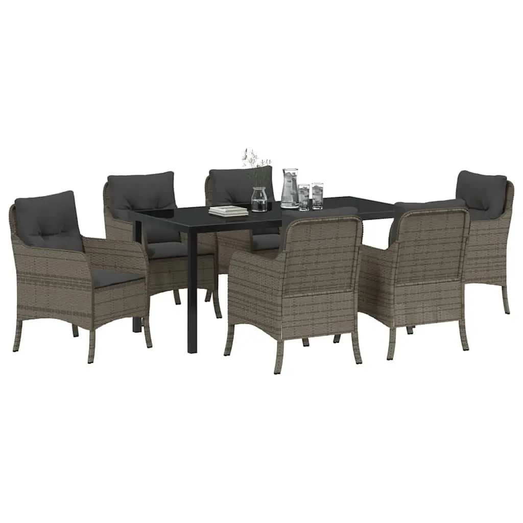 7-Piece Grey Poly Rattan Outdoor Dining Set with Cushions